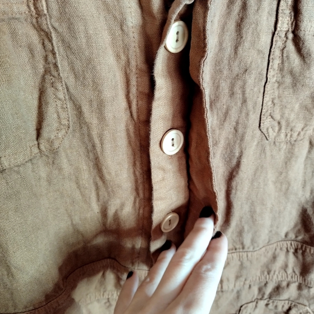 Casual Linen-Blend Utility Jumpsuit - Brown - Picture 5 of 11